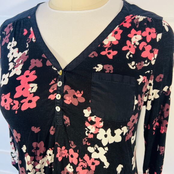 Anne Klein Womens XL Tunic Floral Print 3/4 Rolltab Sleeve Henley Neck - Picture 3 of 11